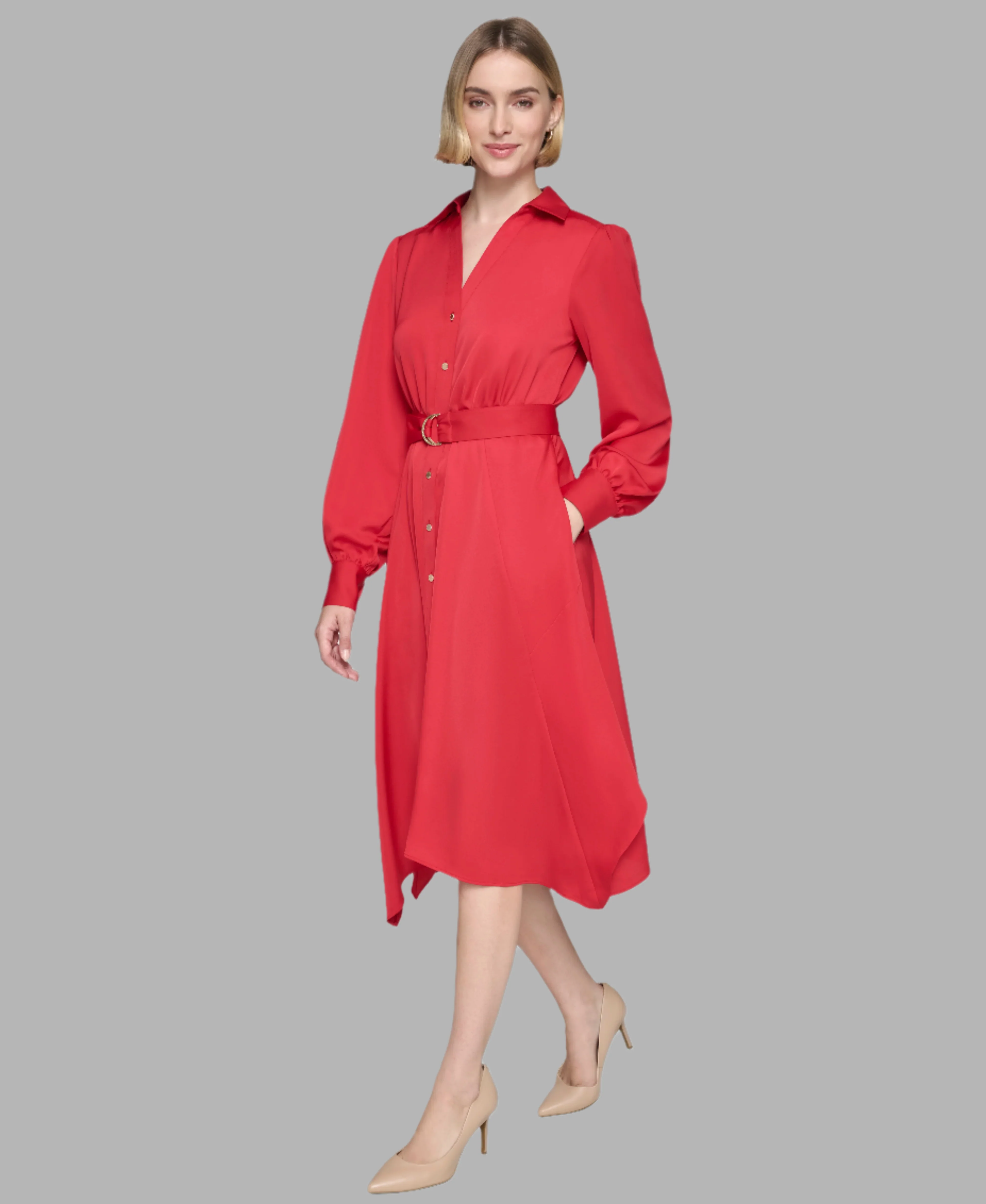 LONG SLEEVE HANKY HEM SHIRT DRESS