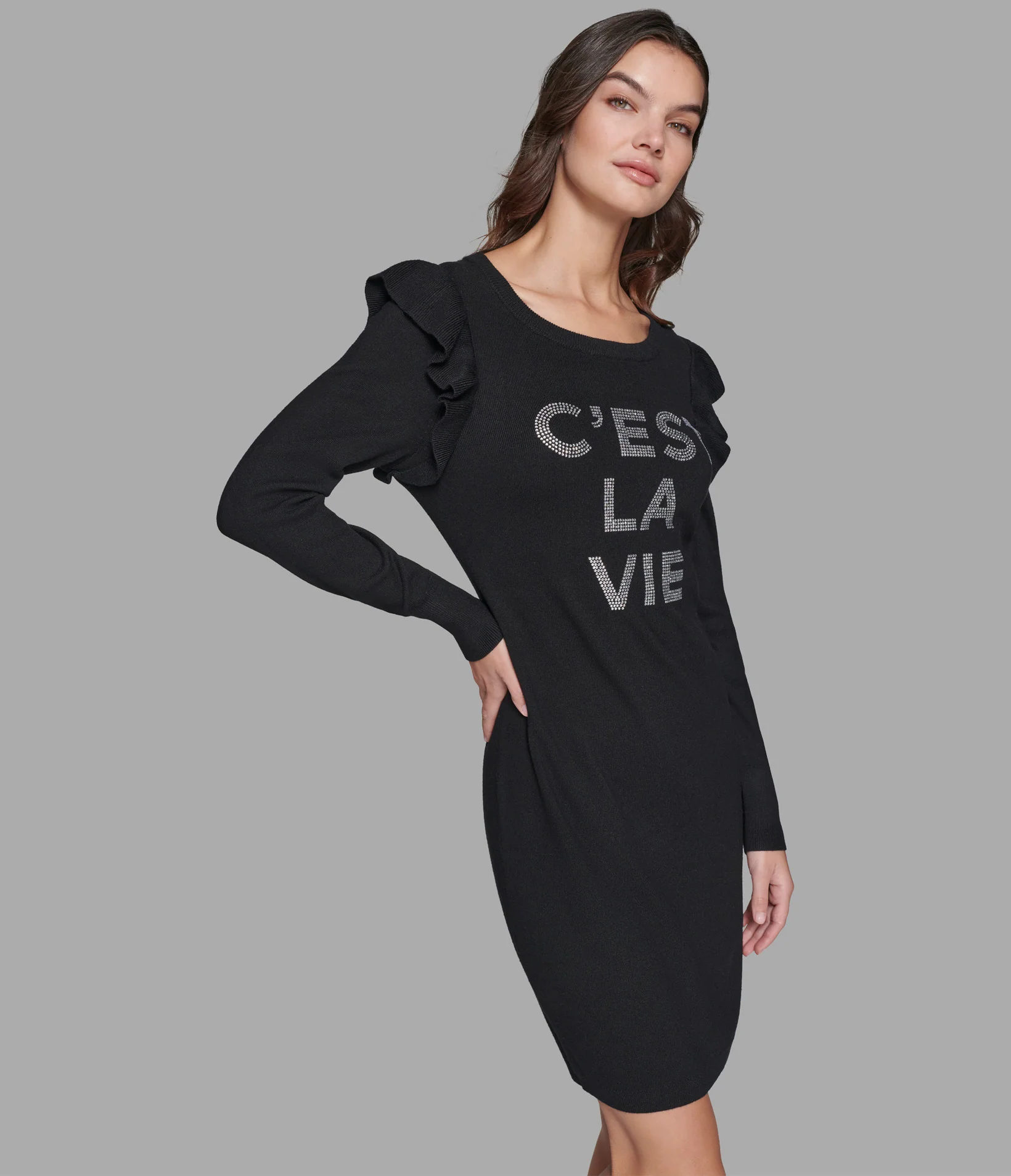 C'EST LA VIE RUFFLE SLEEVE SWEATER DRESS
