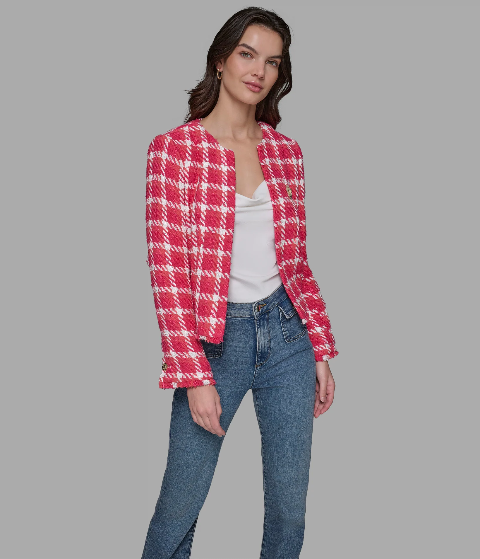BOUCLE COLLARLESS JACKET