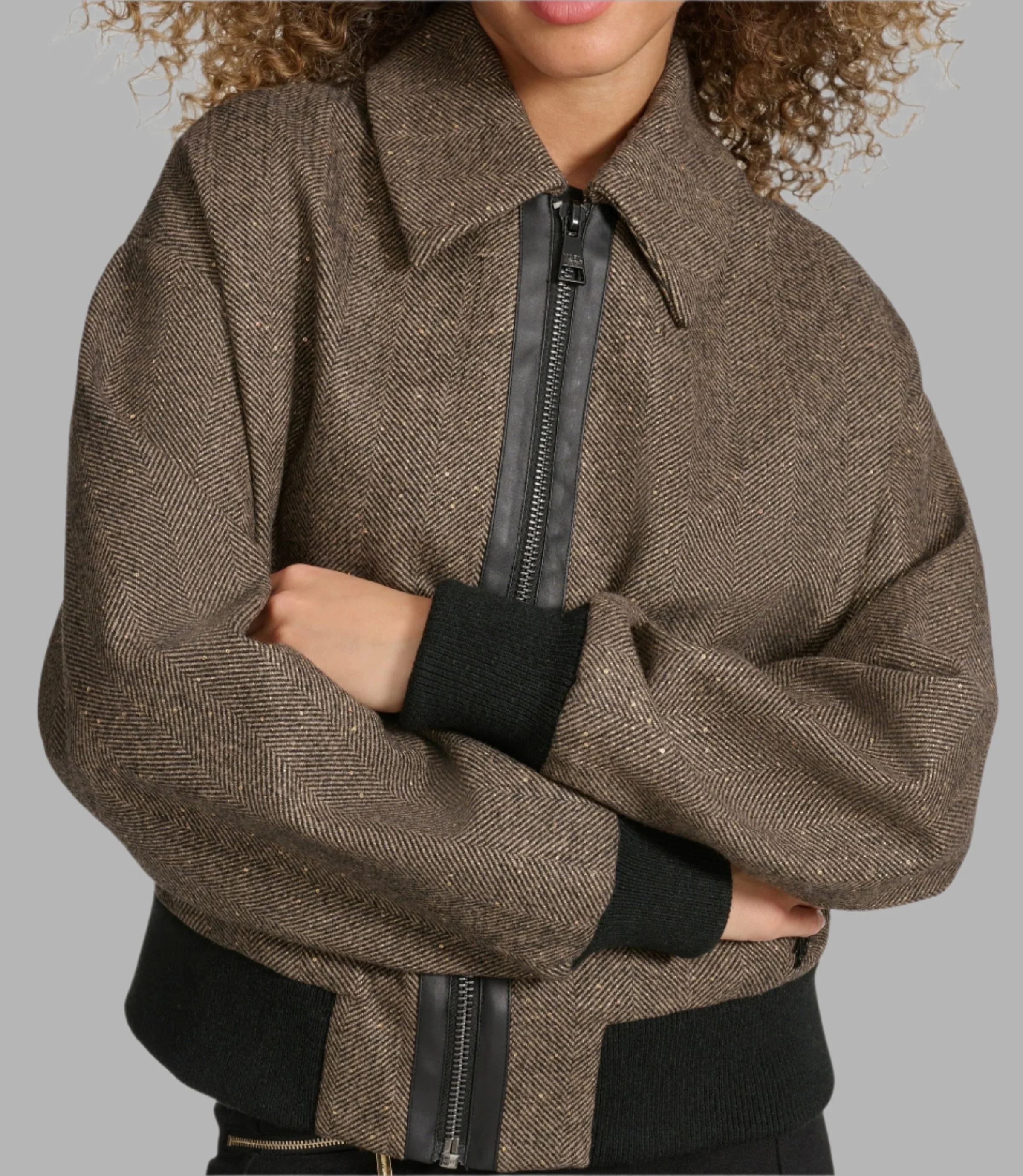 HERRINGBONE SPARKLE BOMBER JACKET
