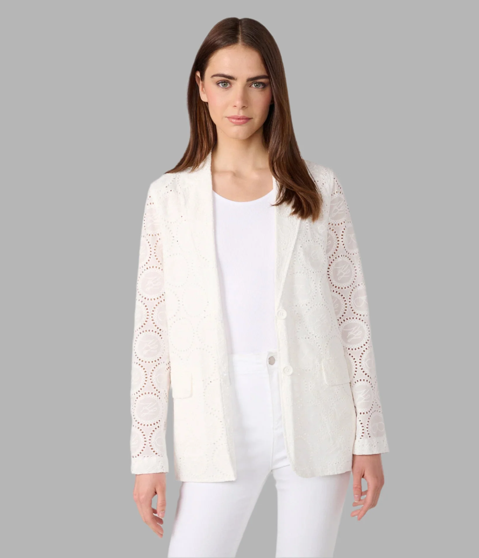 EYELET LACE BUTTON UP BLAZER
