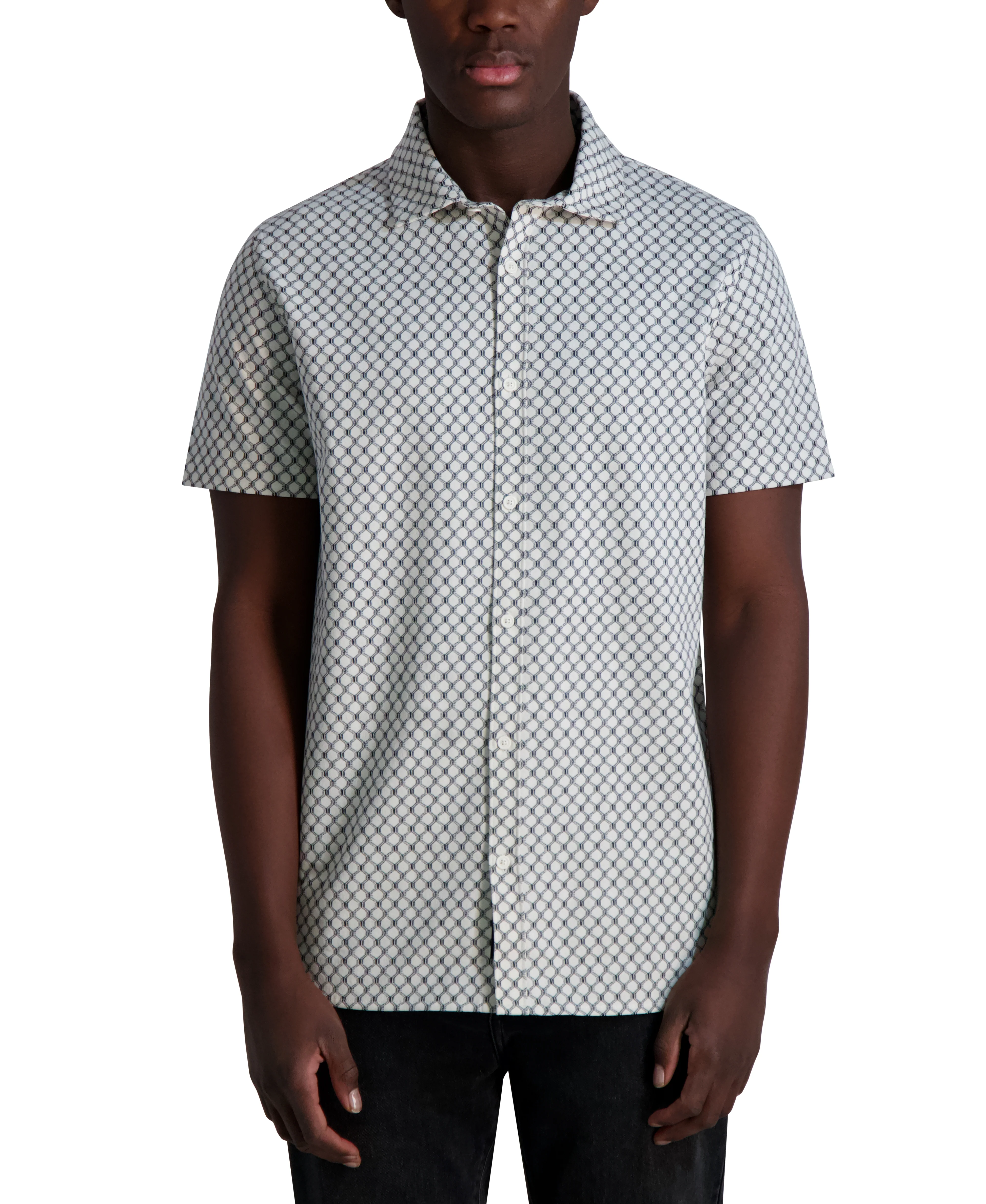 SHORT SLEEVE GEO PRINT CAMP SHIRT