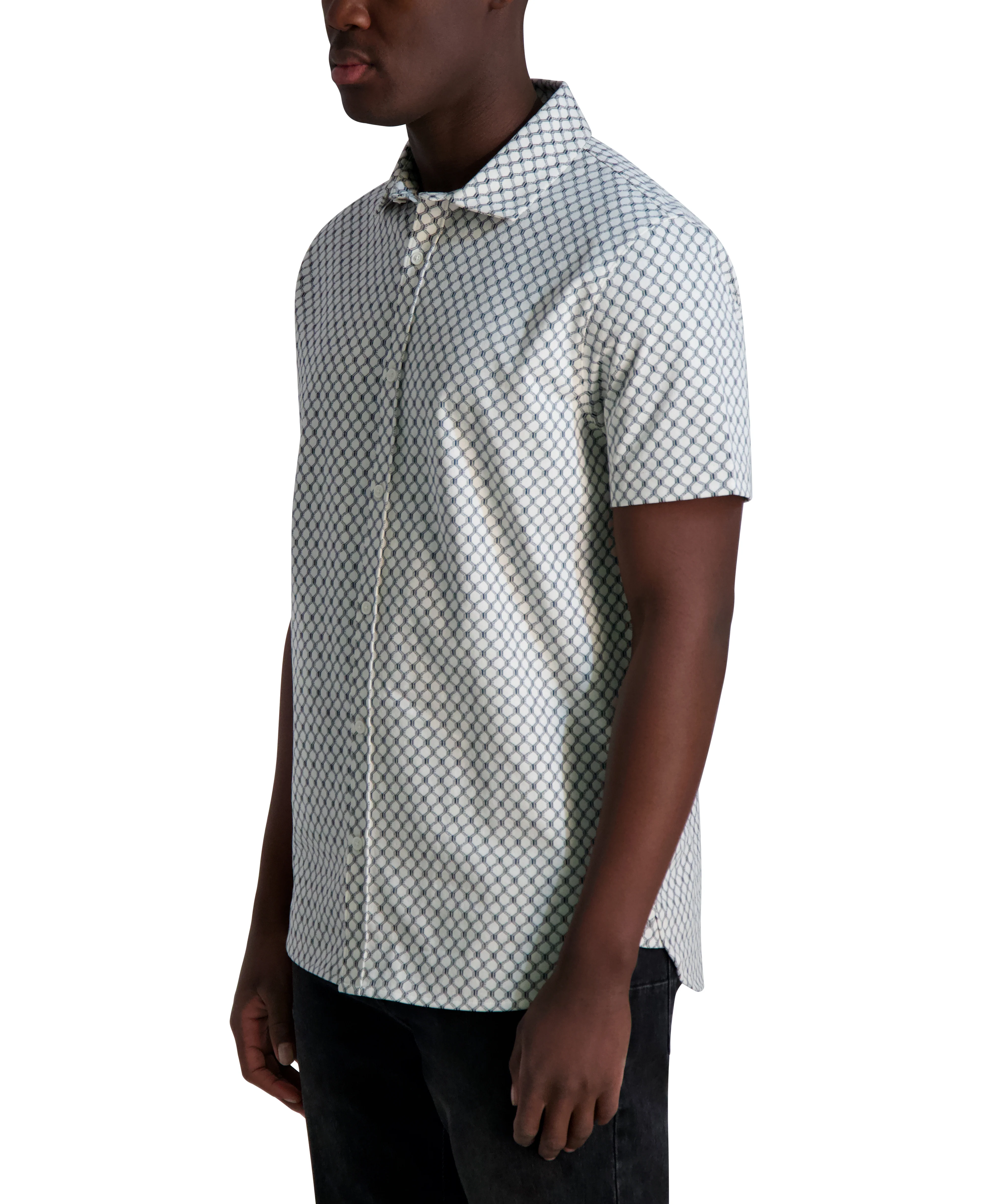 SHORT SLEEVE GEO PRINT CAMP SHIRT
