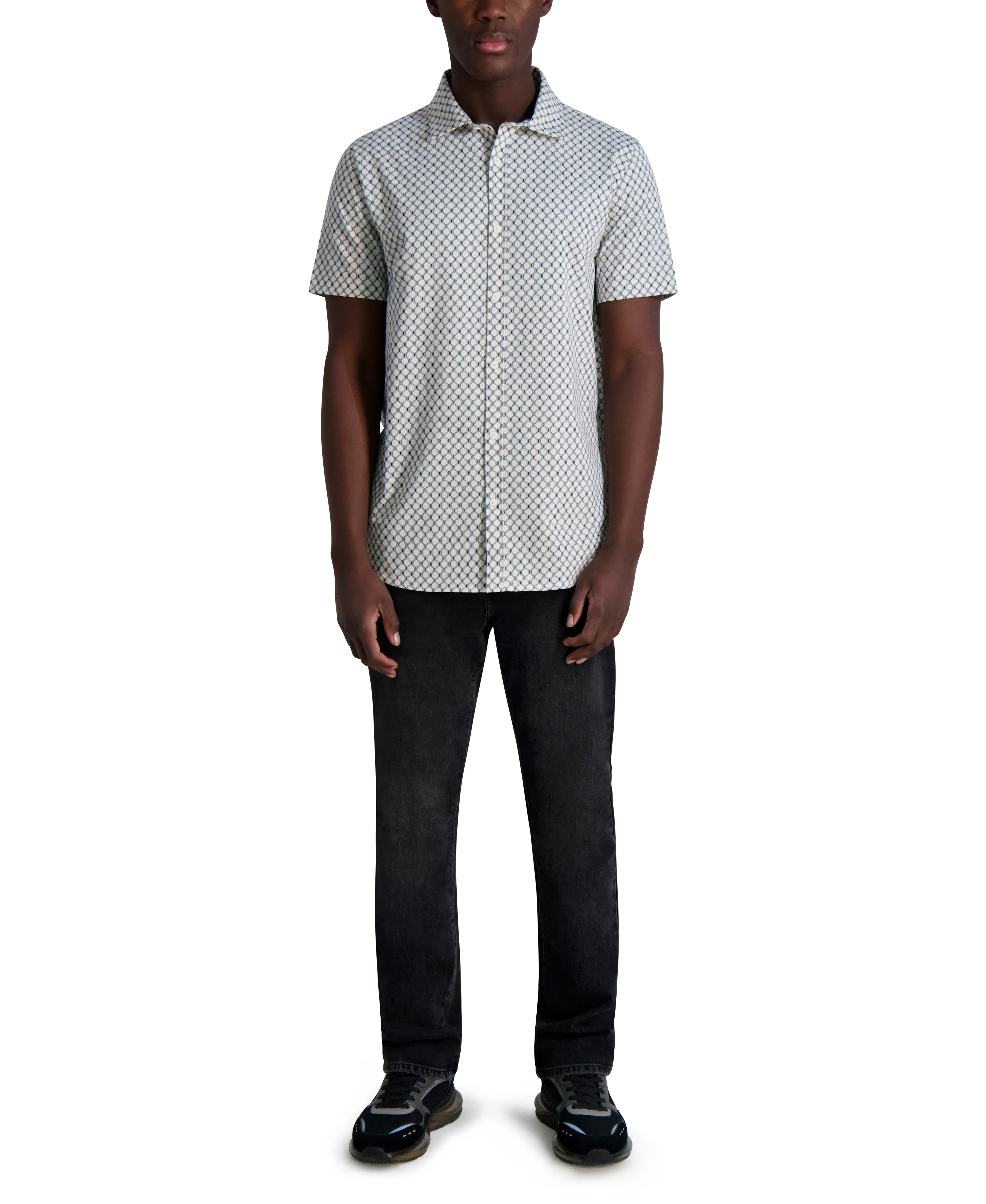 SHORT SLEEVE GEO PRINT CAMP SHIRT