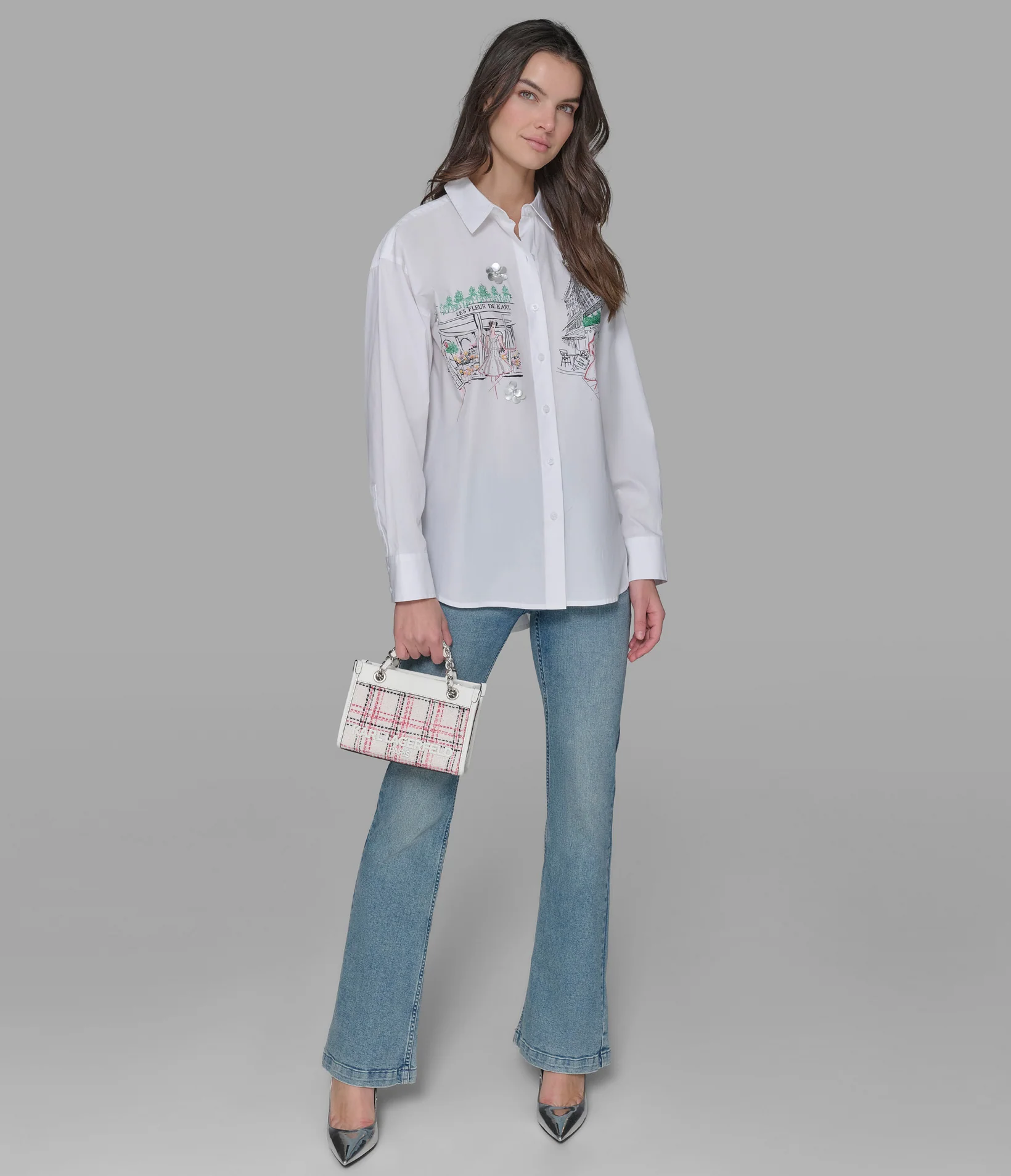 LONG SLEEVE PARIS SKETCH WHITE SHIRT