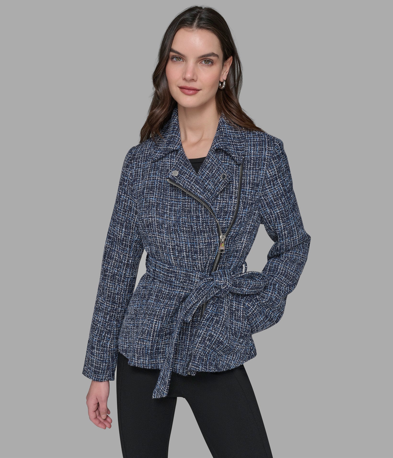 BELTED TWEED MOTO JACKET