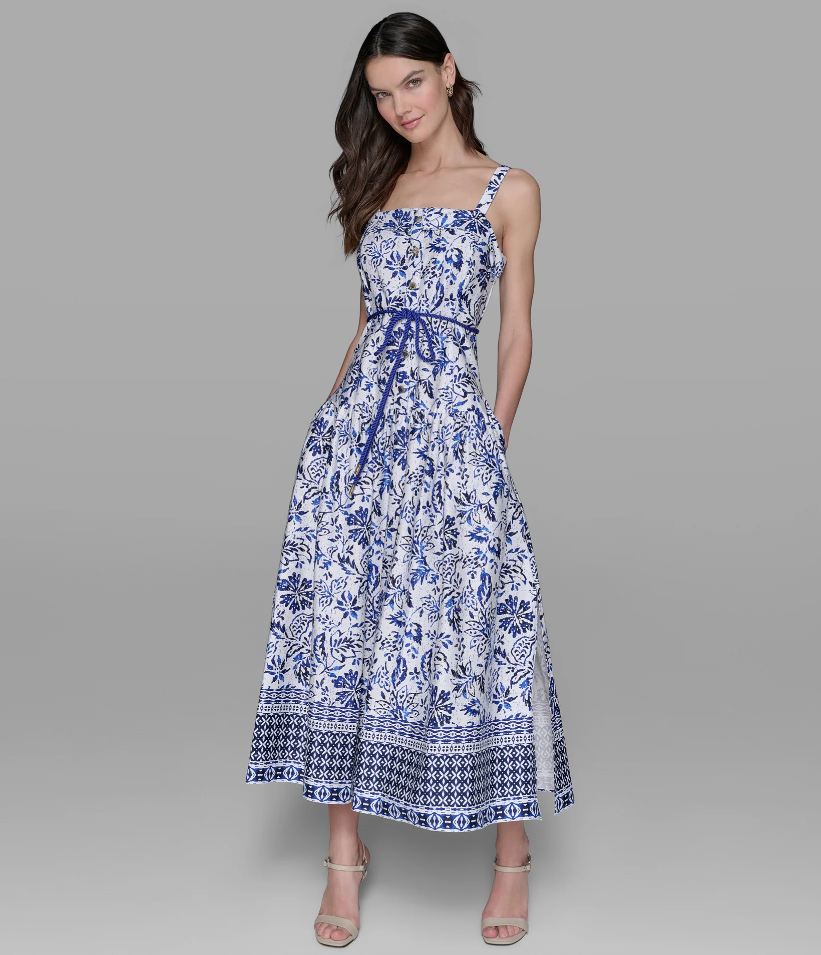 PRINTED MAXI DRESS WITH BELT