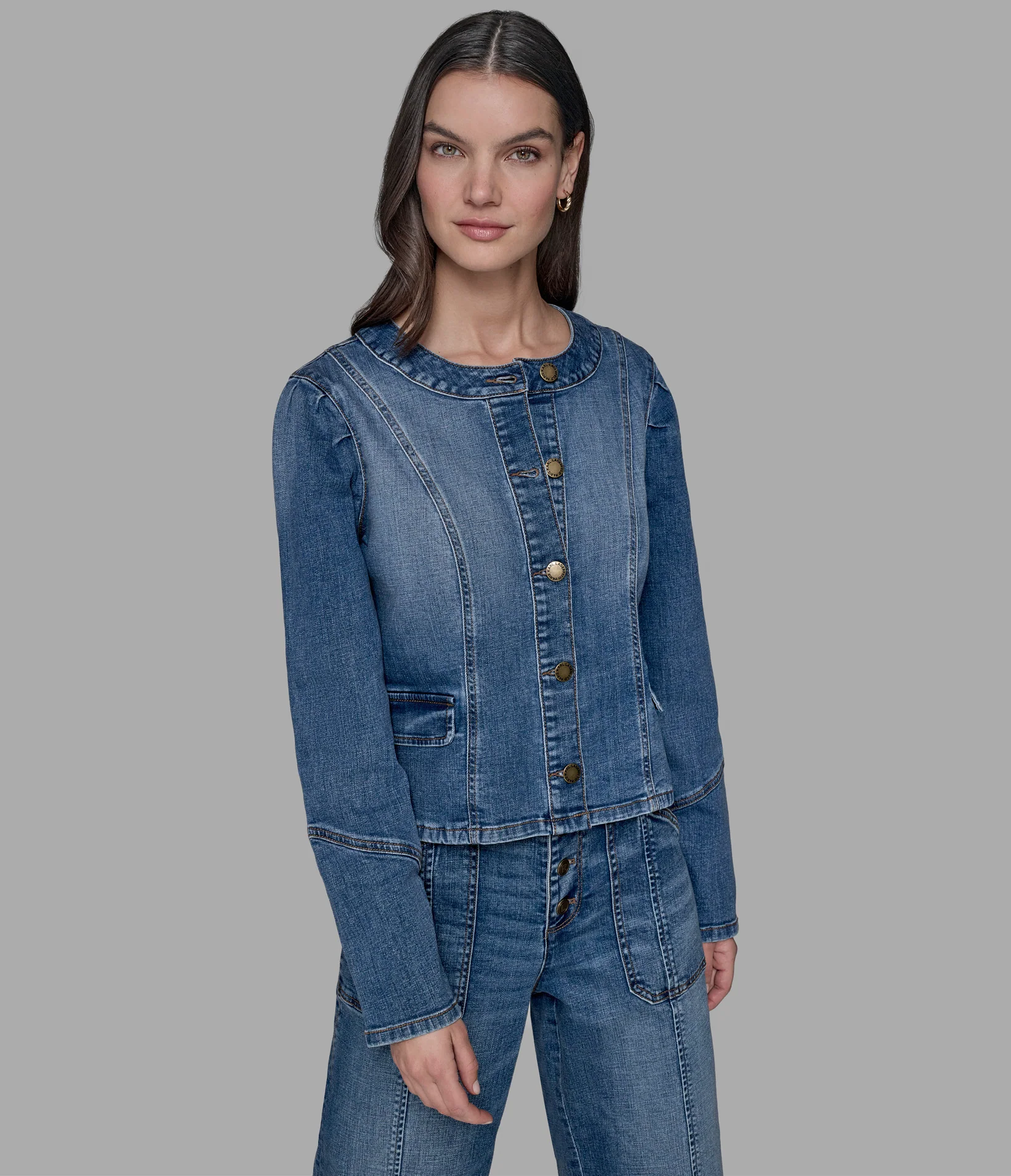 COLLARLESS DENIM JACKET