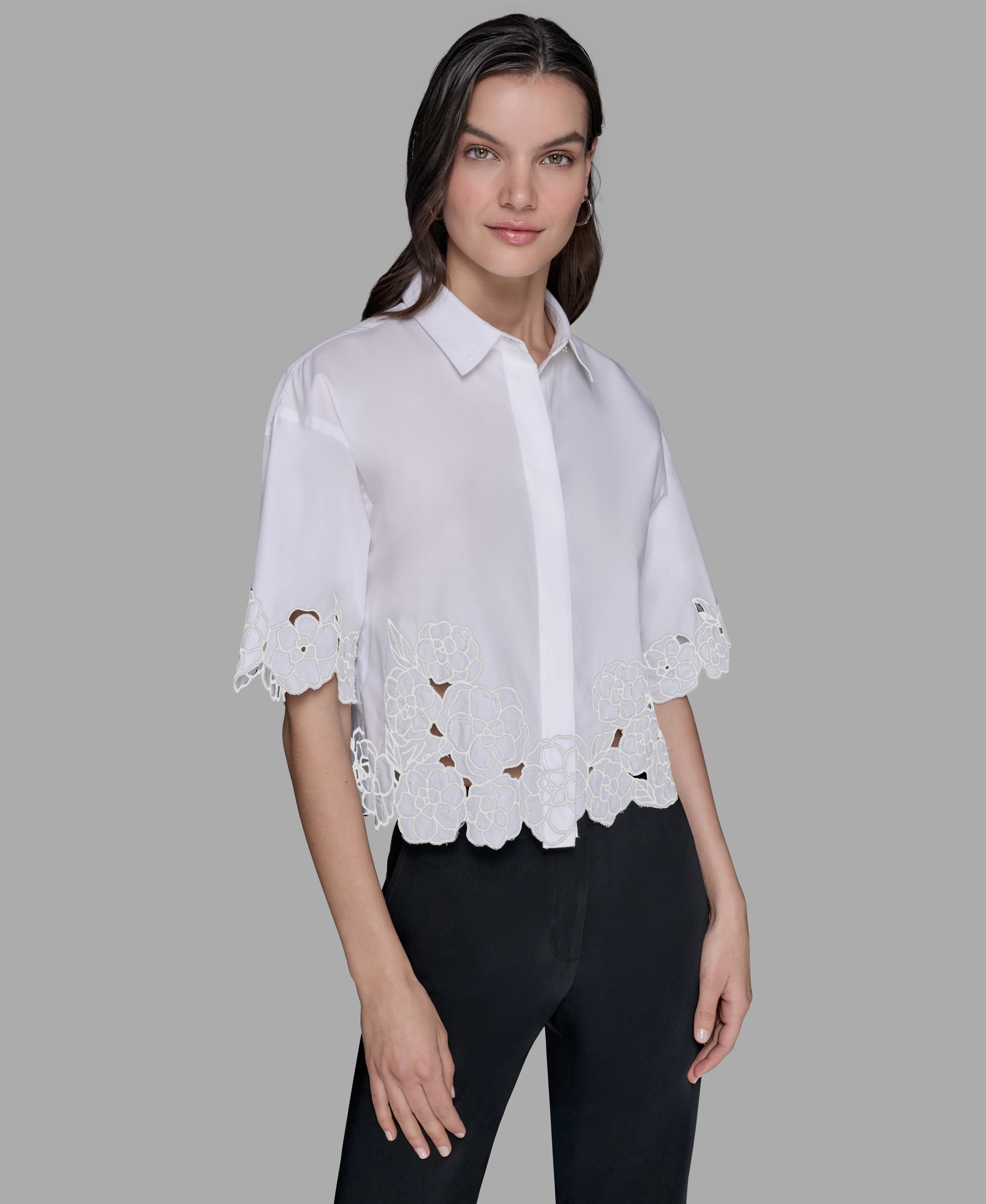 FLORAL OUTLINE POPLIN SHIRT
