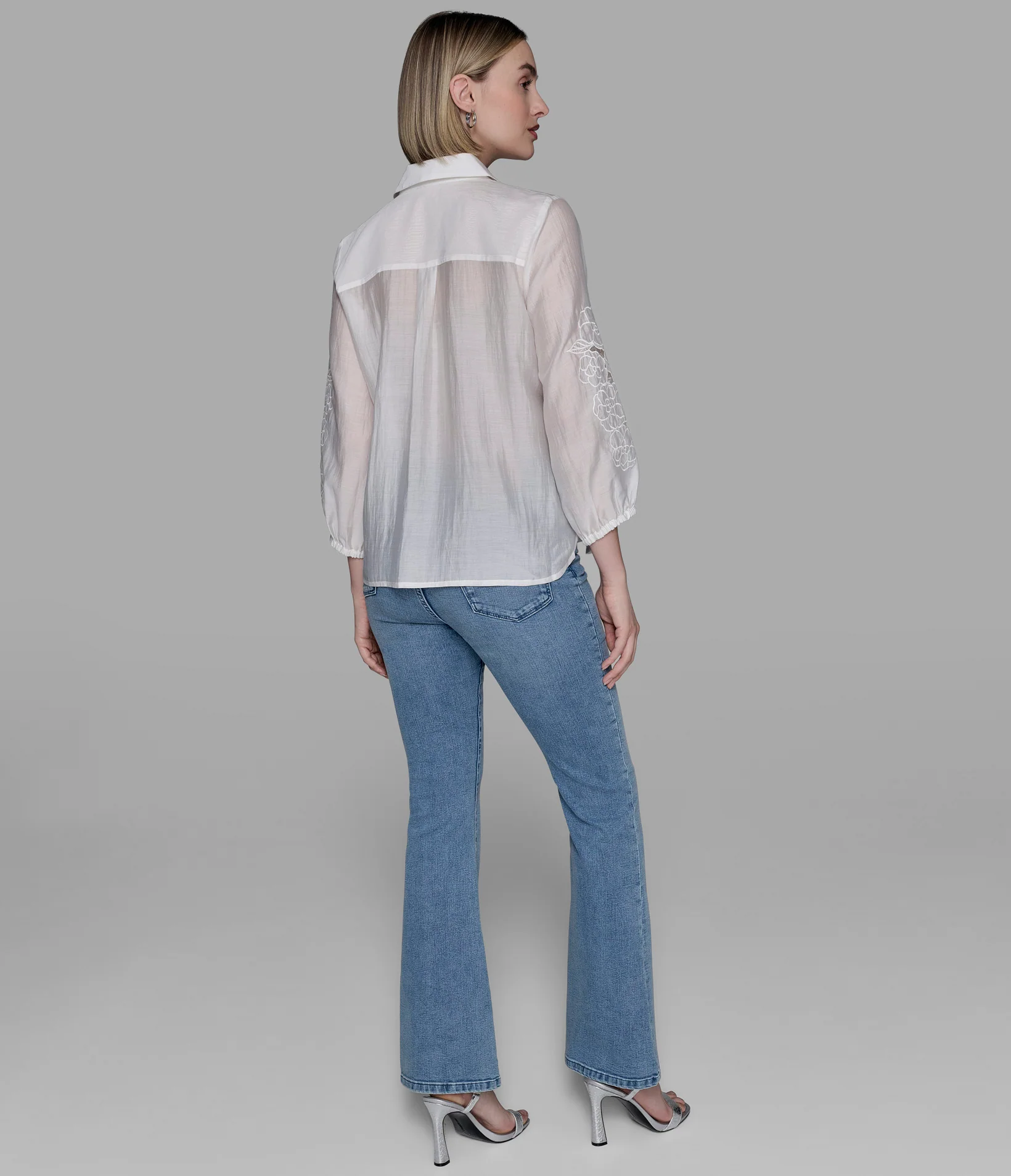 EMBELLISHED SHIRT WITH EYELET SLEEVE