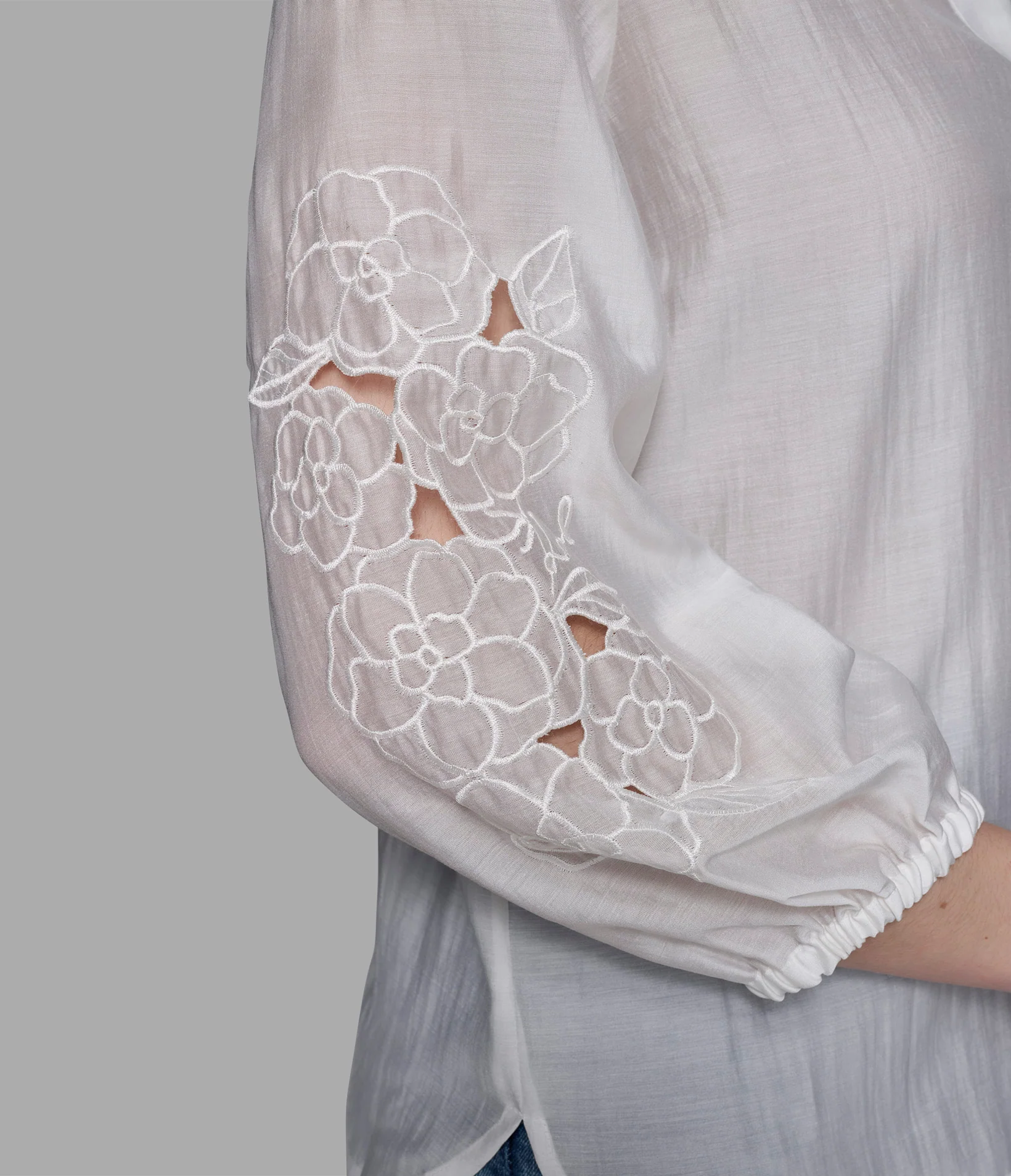 EMBELLISHED SHIRT WITH EYELET SLEEVE
