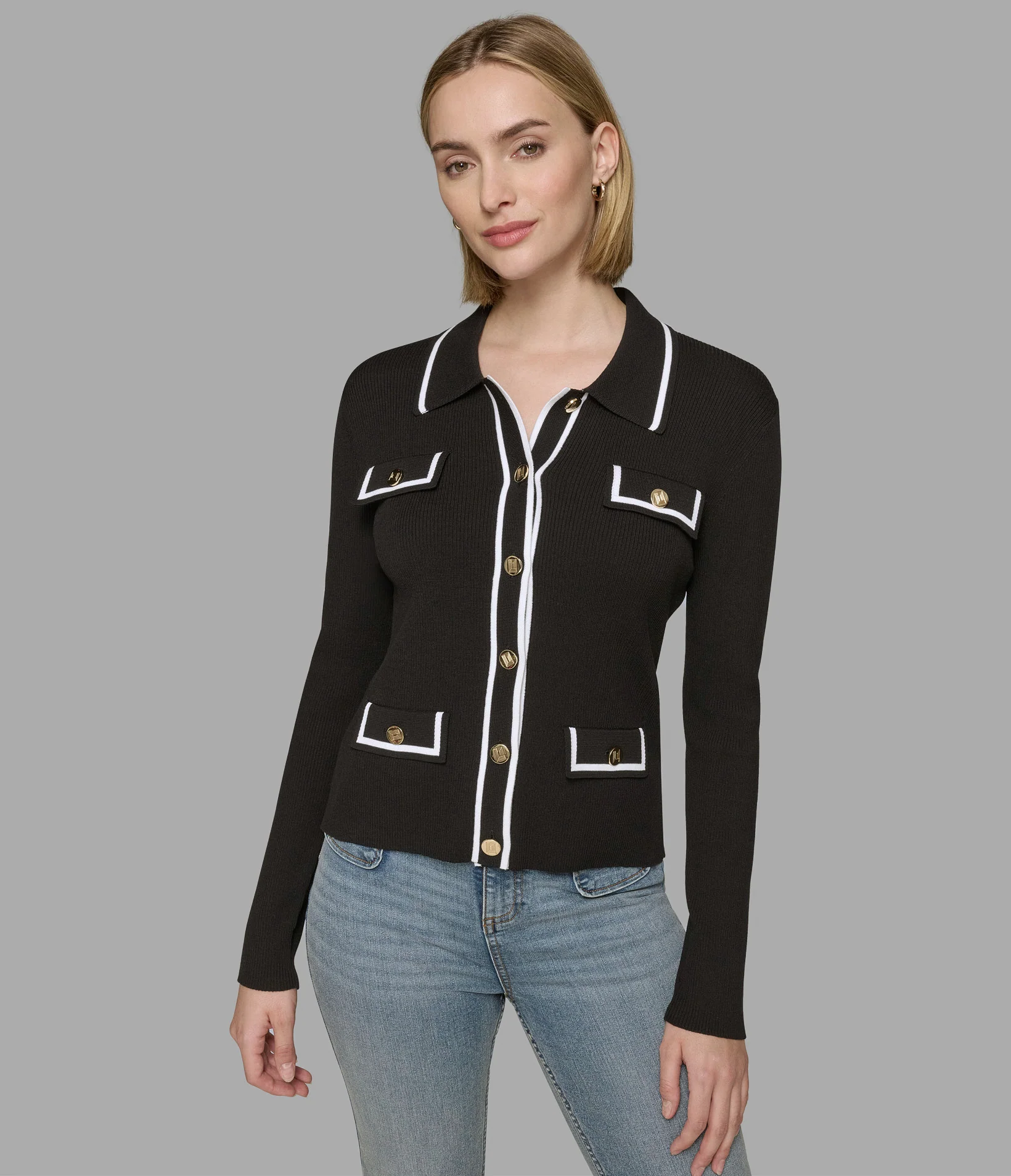 LADY CARDIGAN WITH PIPING