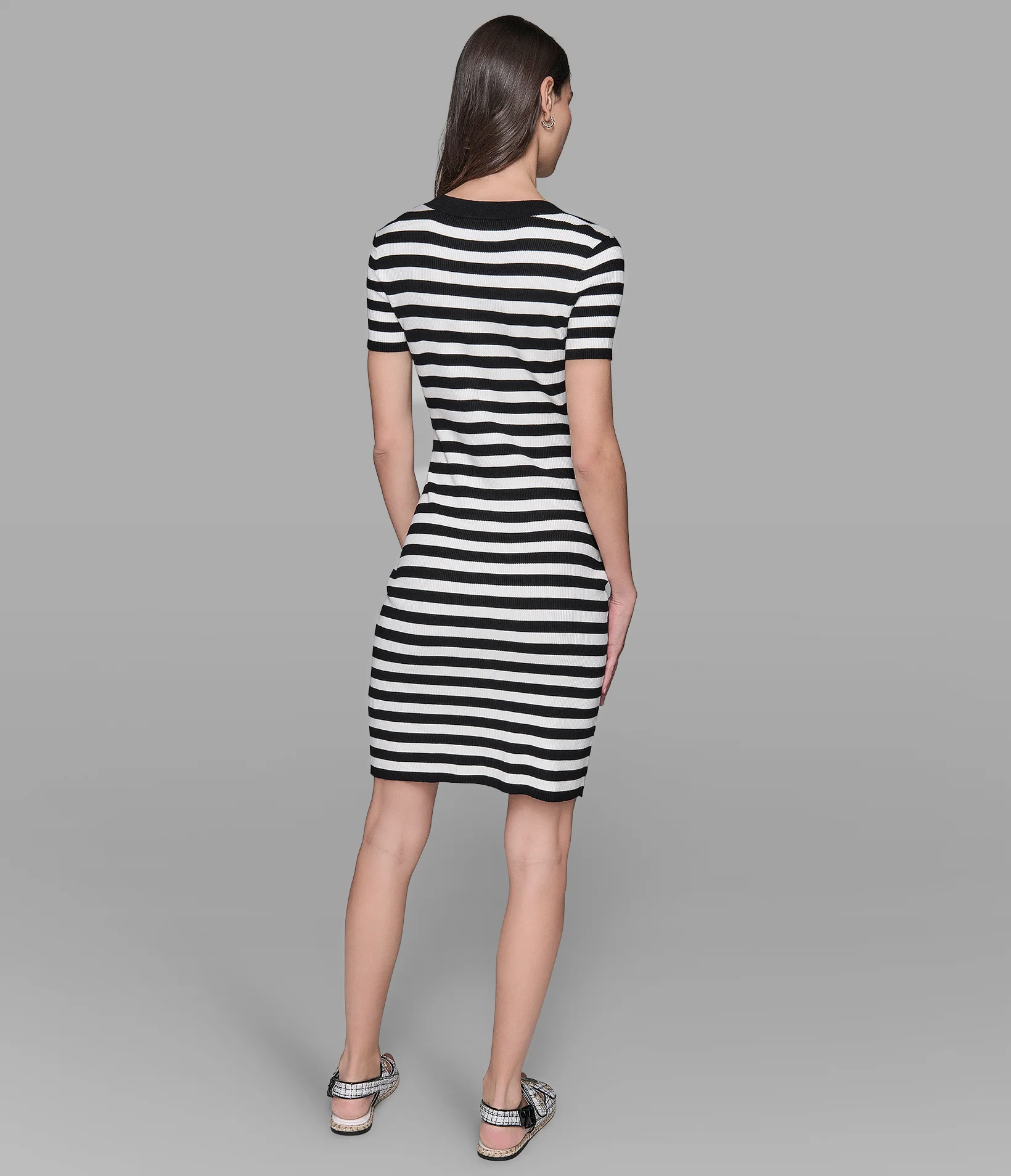 SHORT SLEEVE STRIPED SWEATER DRESS