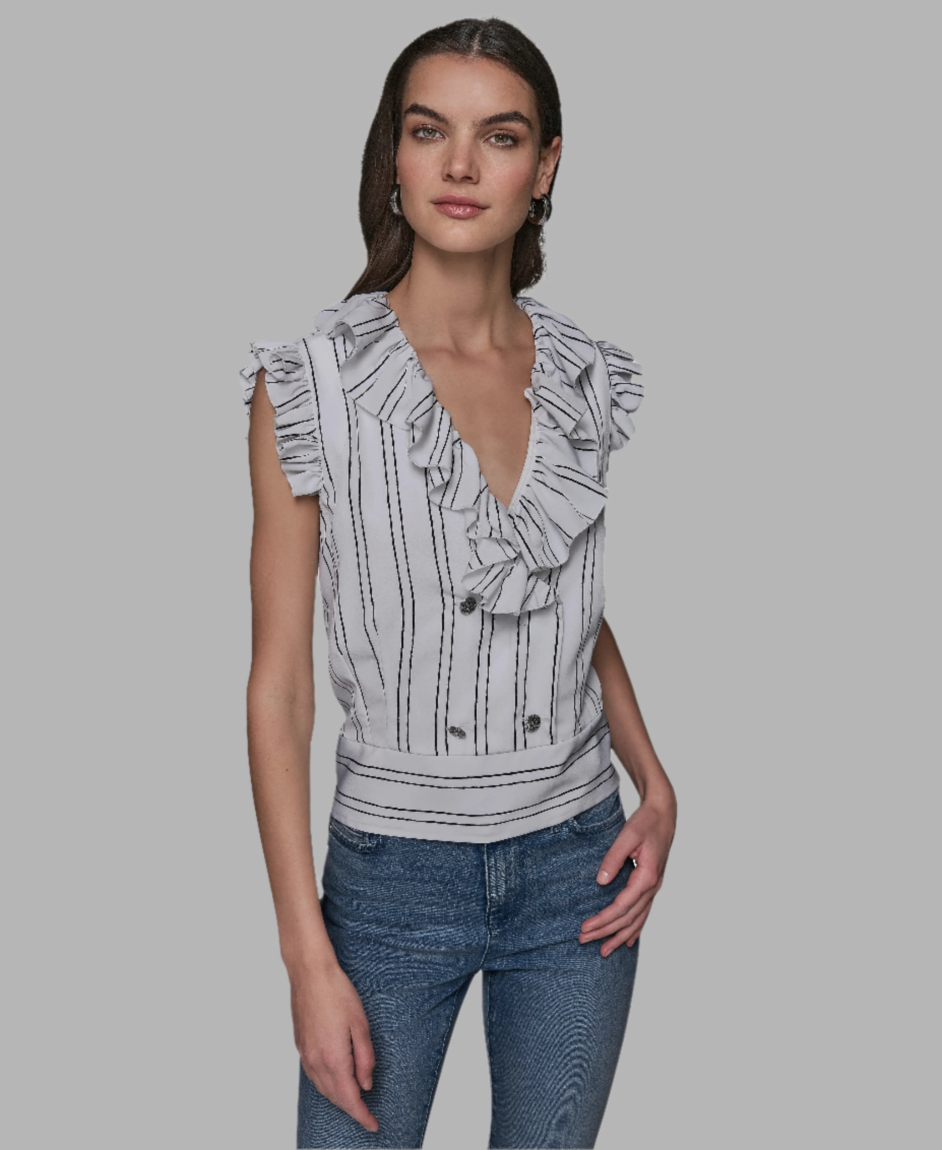 SLEEVELESS RUFFLE BLOUSE