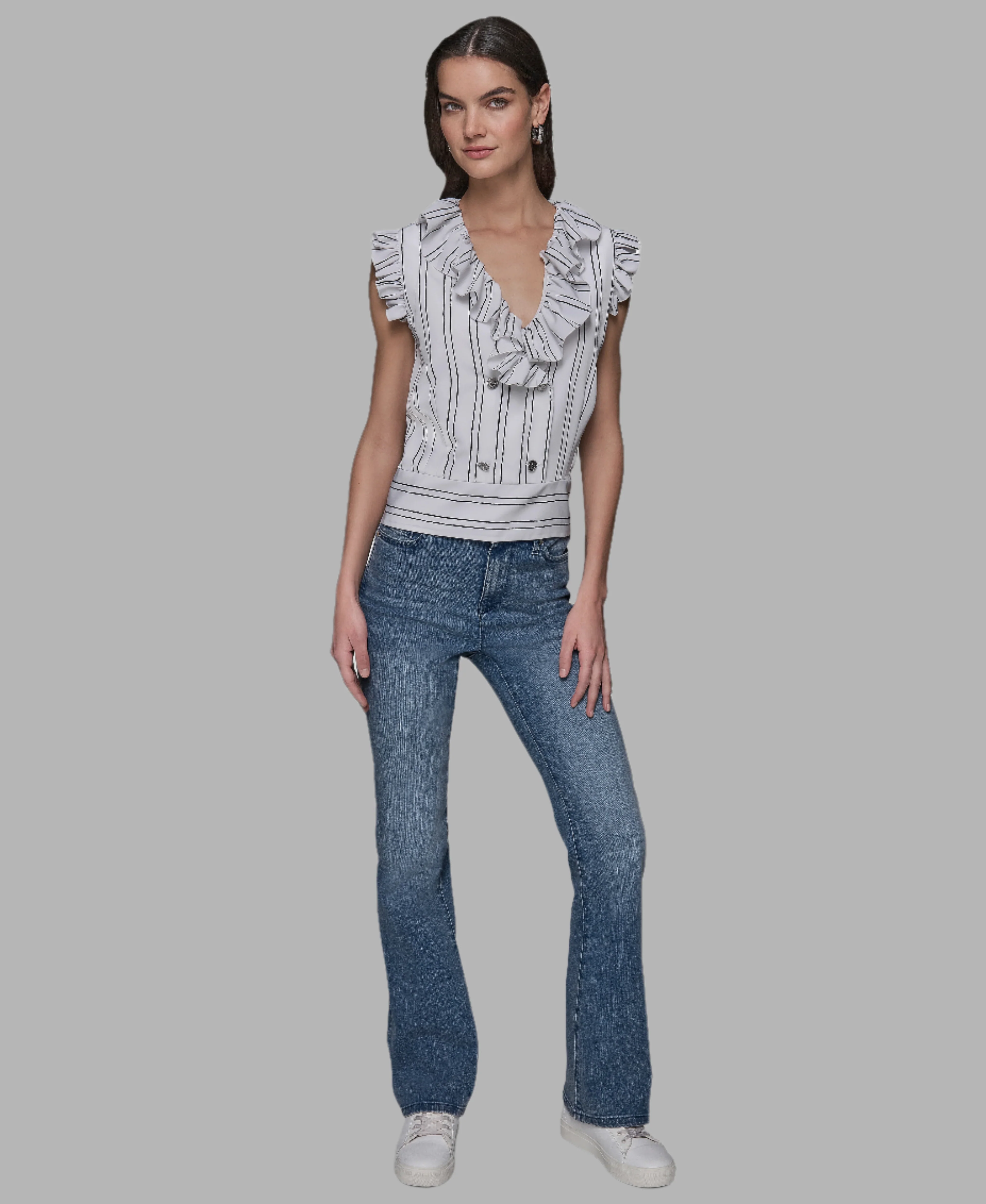 SLEEVELESS RUFFLE BLOUSE