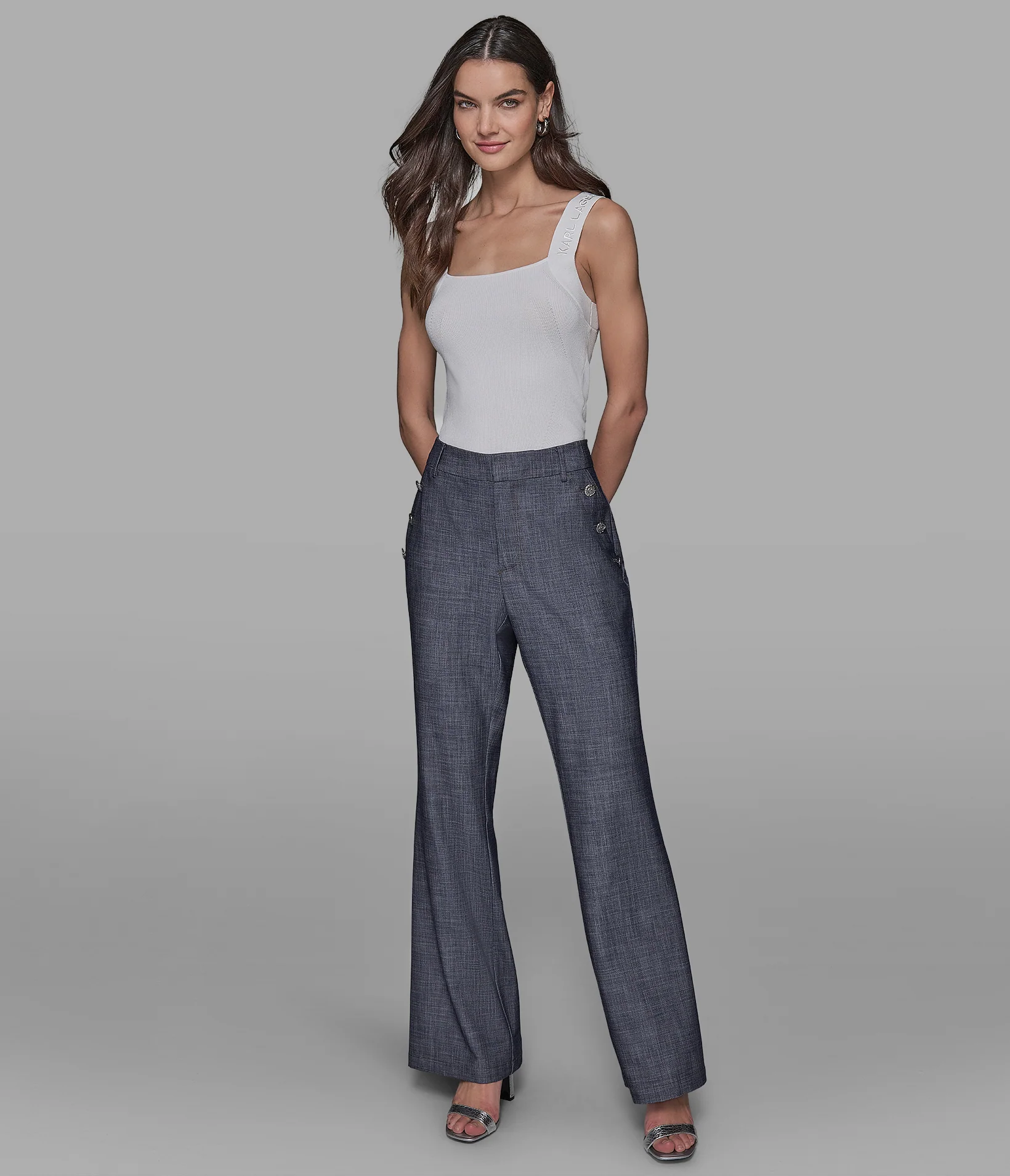 CHAMBRAY WIDE LEG PANTS