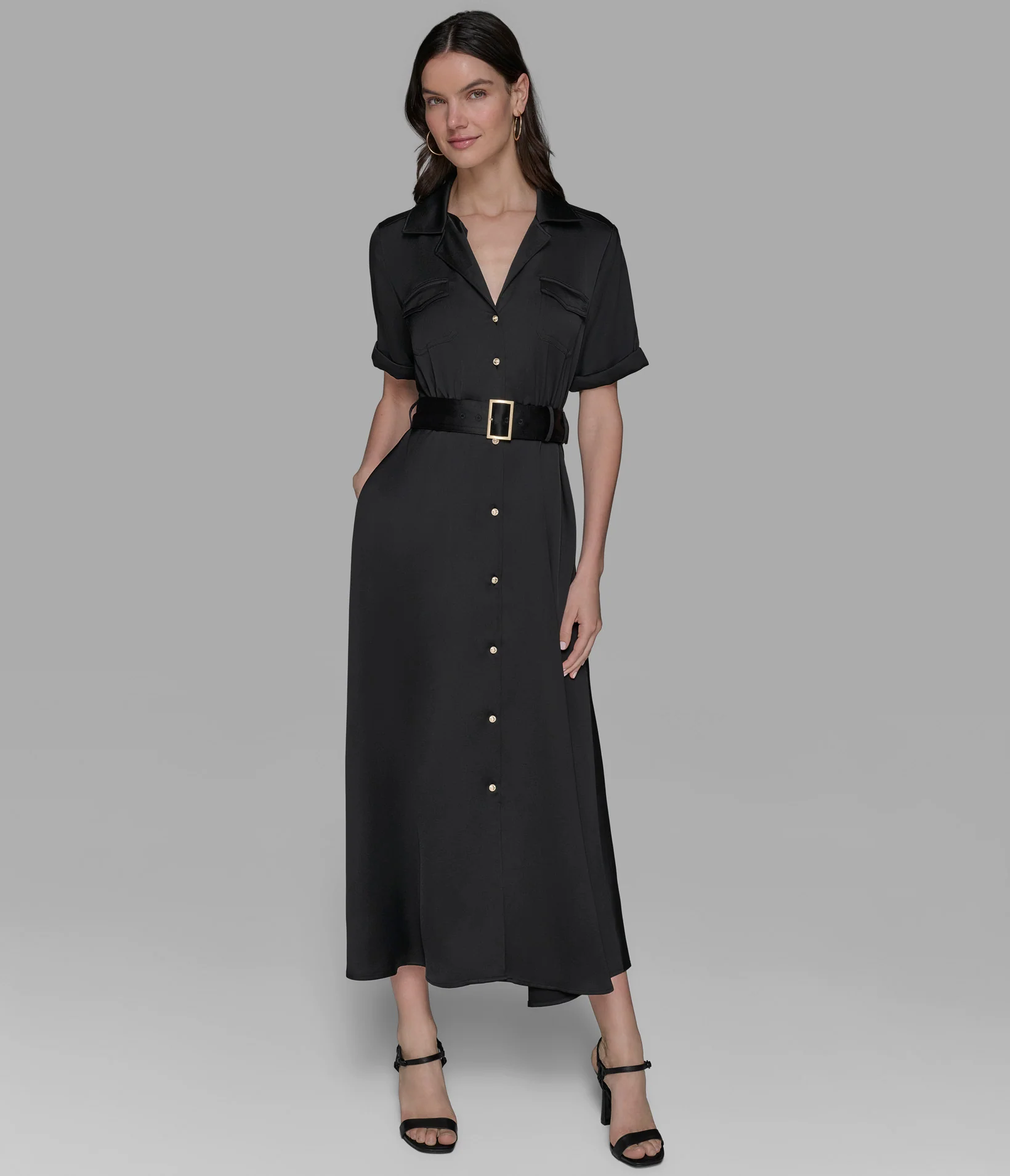 BELTED MAXI SHIRT DRESS