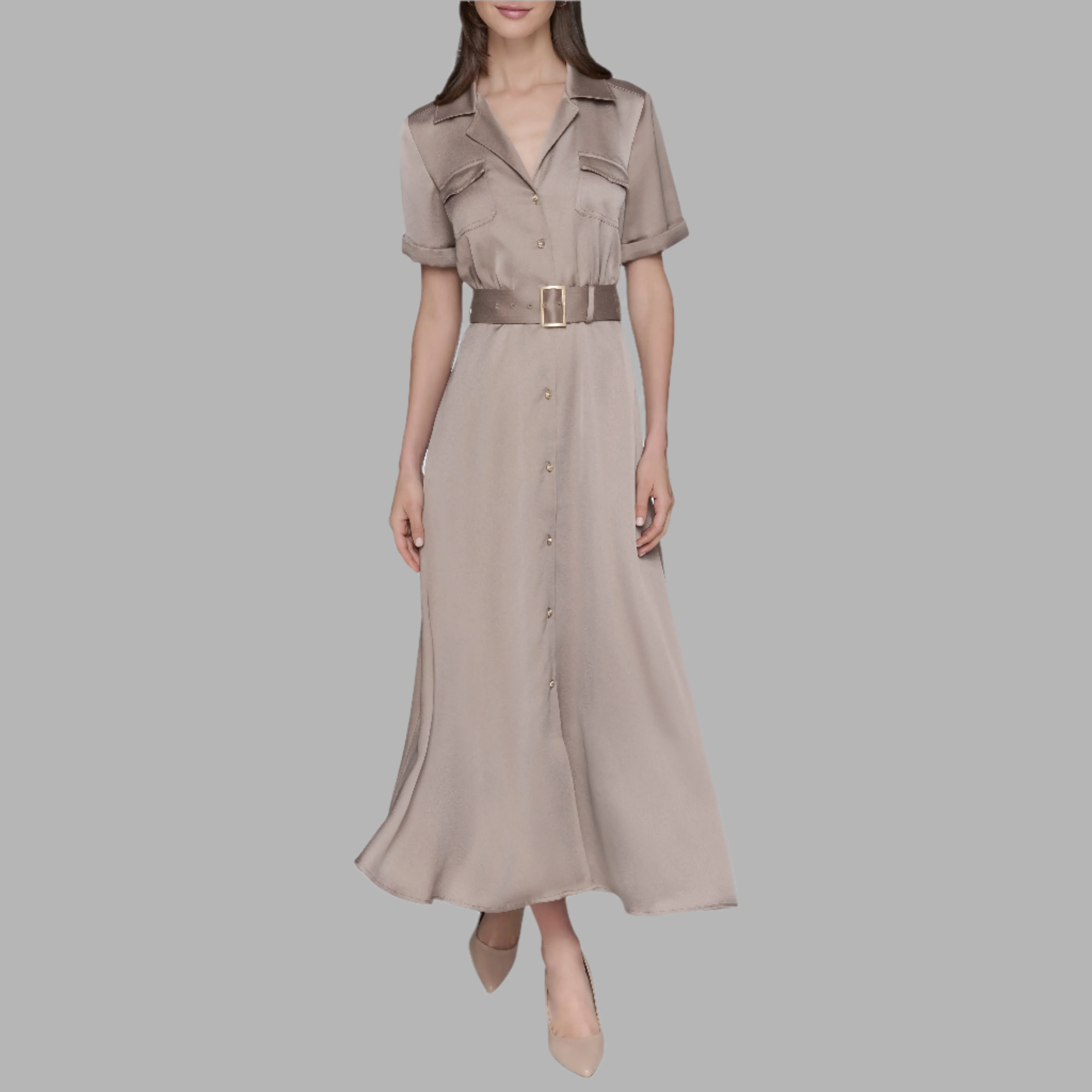 BELTED MAXI SHIRT DRESS
