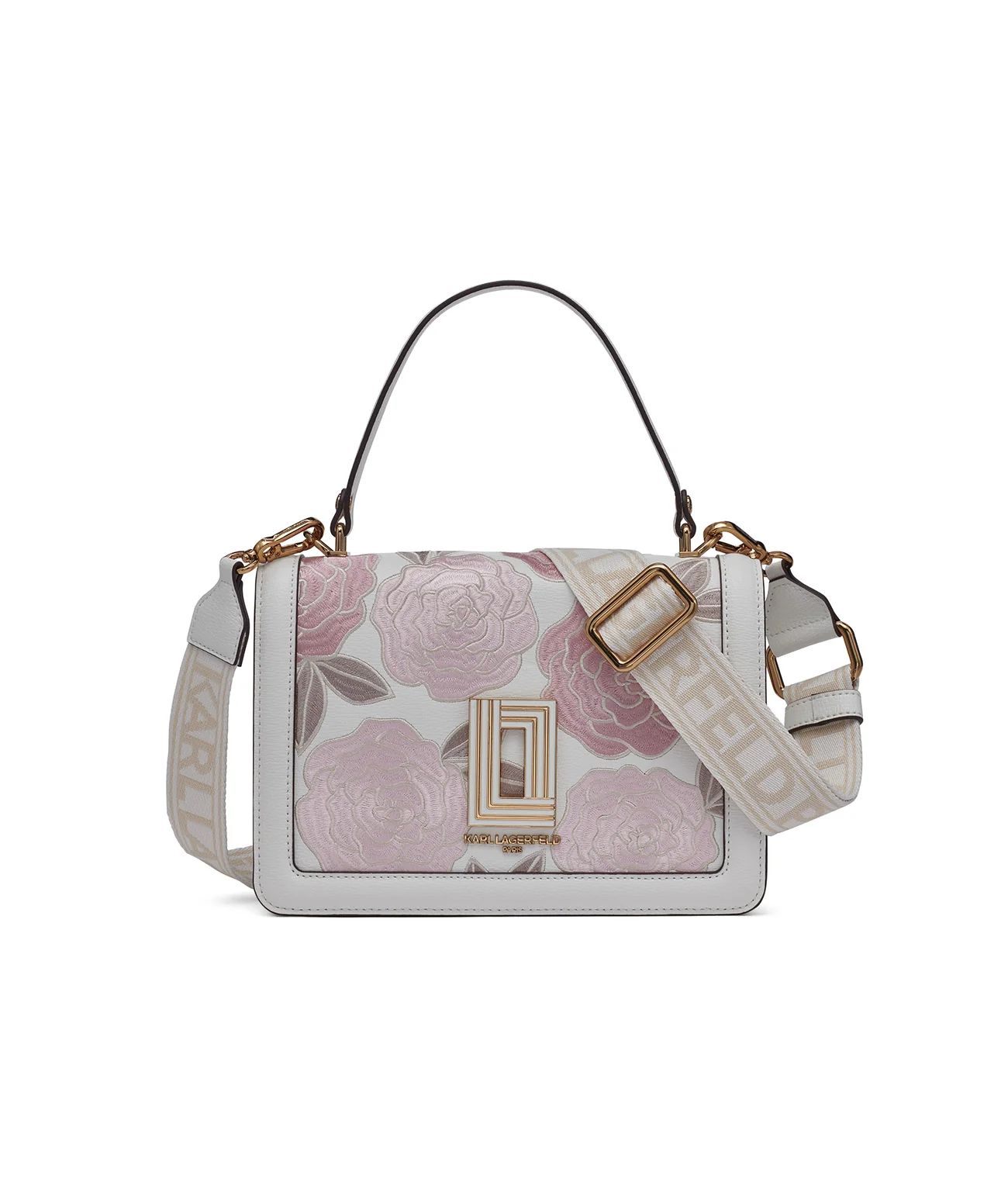 SIMONE TOPHANDLE FLAPBAG WITH EMBROIDERED FLOWERS