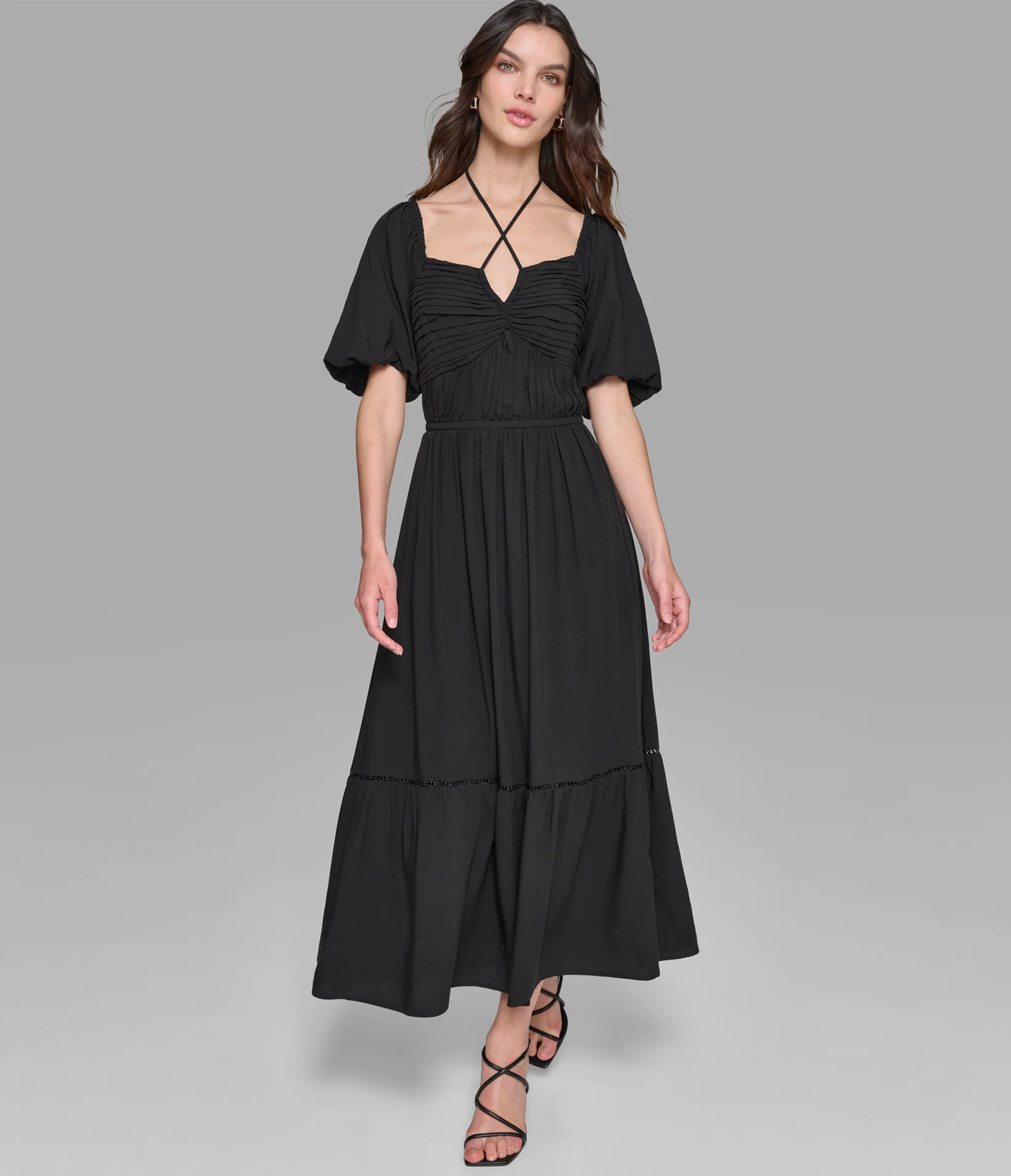 SHORT SLEEVED TIERED MAXI DRESS