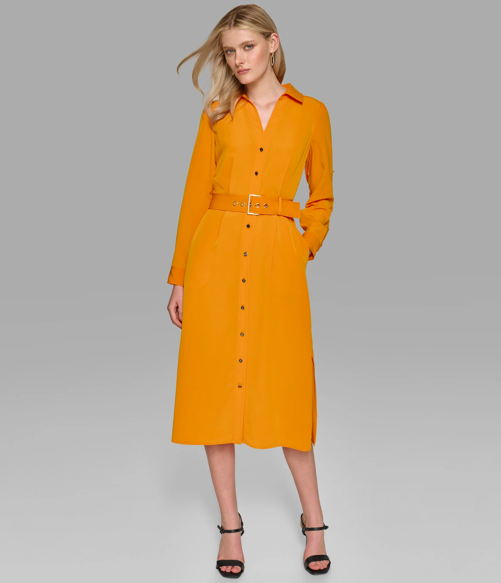 BELTED MIDI SHIRT DRESS